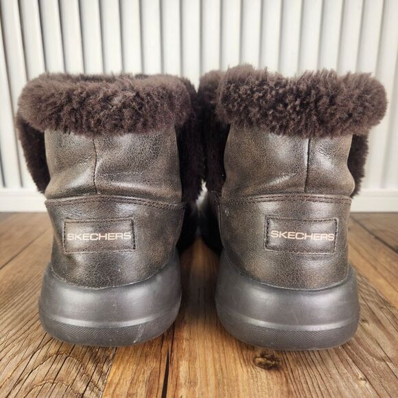 Womens 9 Skechers On the Go Joy Endeavor Chocolate Faux Fur Ankle Booties Boots - Picture 4 of 11